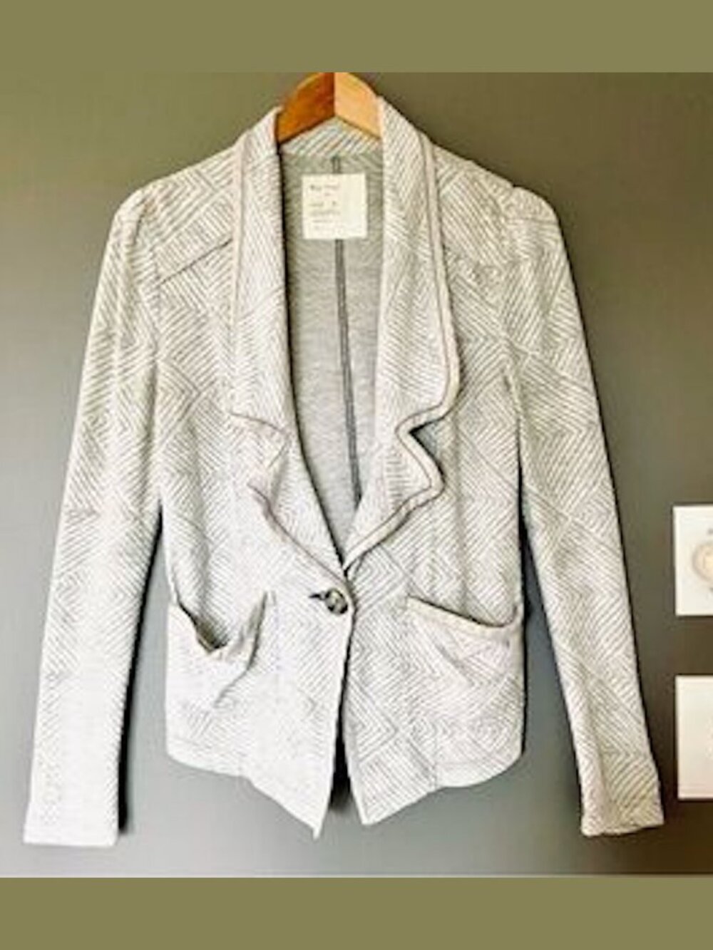 Free People Abstract Geometric Blazer Grey Heather White NWT